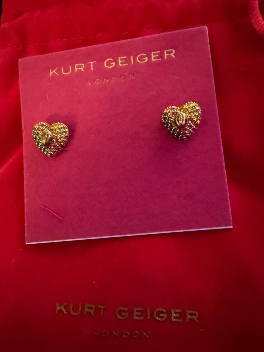 Kurt Geiger London Rainbow Heart Stud Earrings With Pouch - Multicolor Rhineston